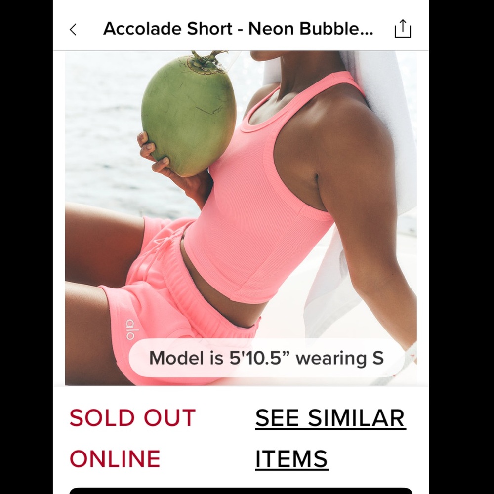 LAST ONE SAME DAY SHIP NWT AUTHENTIC ALO YOGA Neon Bubblegum Pink ACCOLADE SHORT - Picture 2 of 9